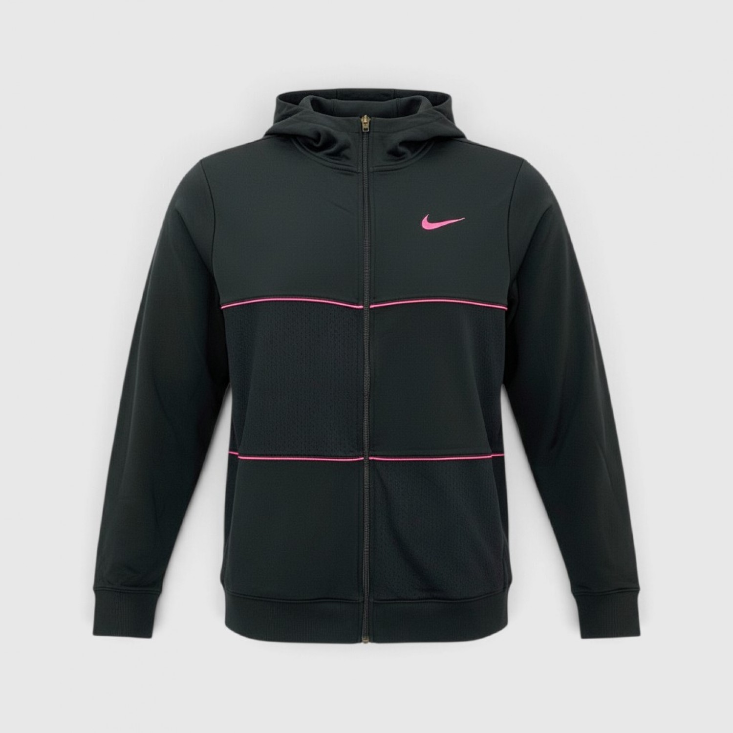 Nike Dri-FIT Mesh Panel Full-Zip Hoodie Black & Pink / Pre Owned